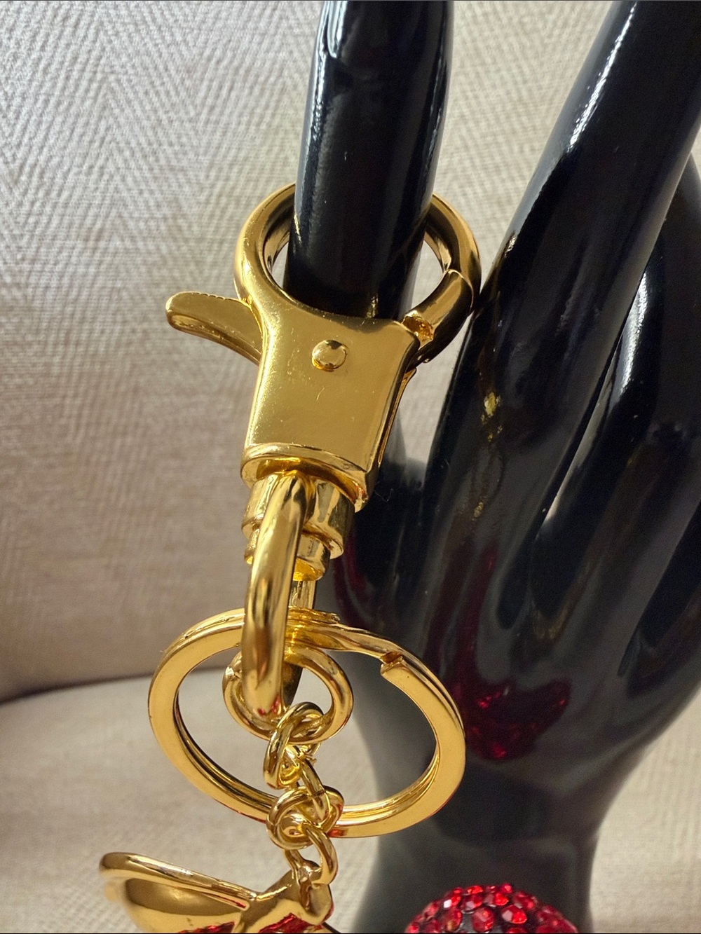 Gold Cherry Crystal Keychain - Red - Picture 3 of 4